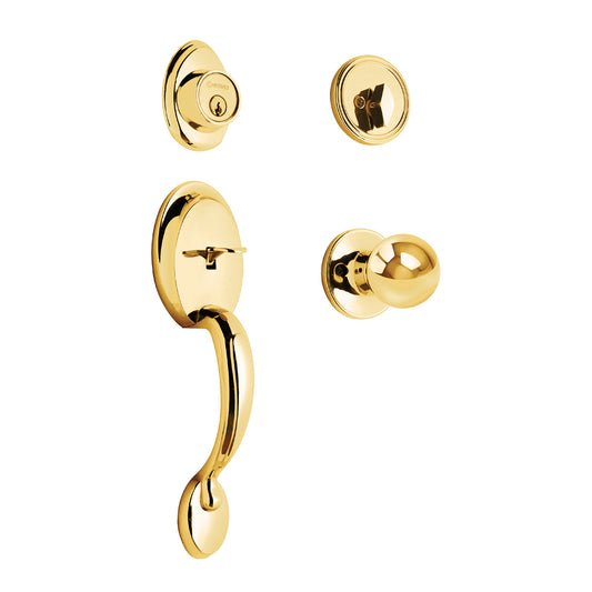 Jaladera y perilla de entrada principal con acabado latón brillante