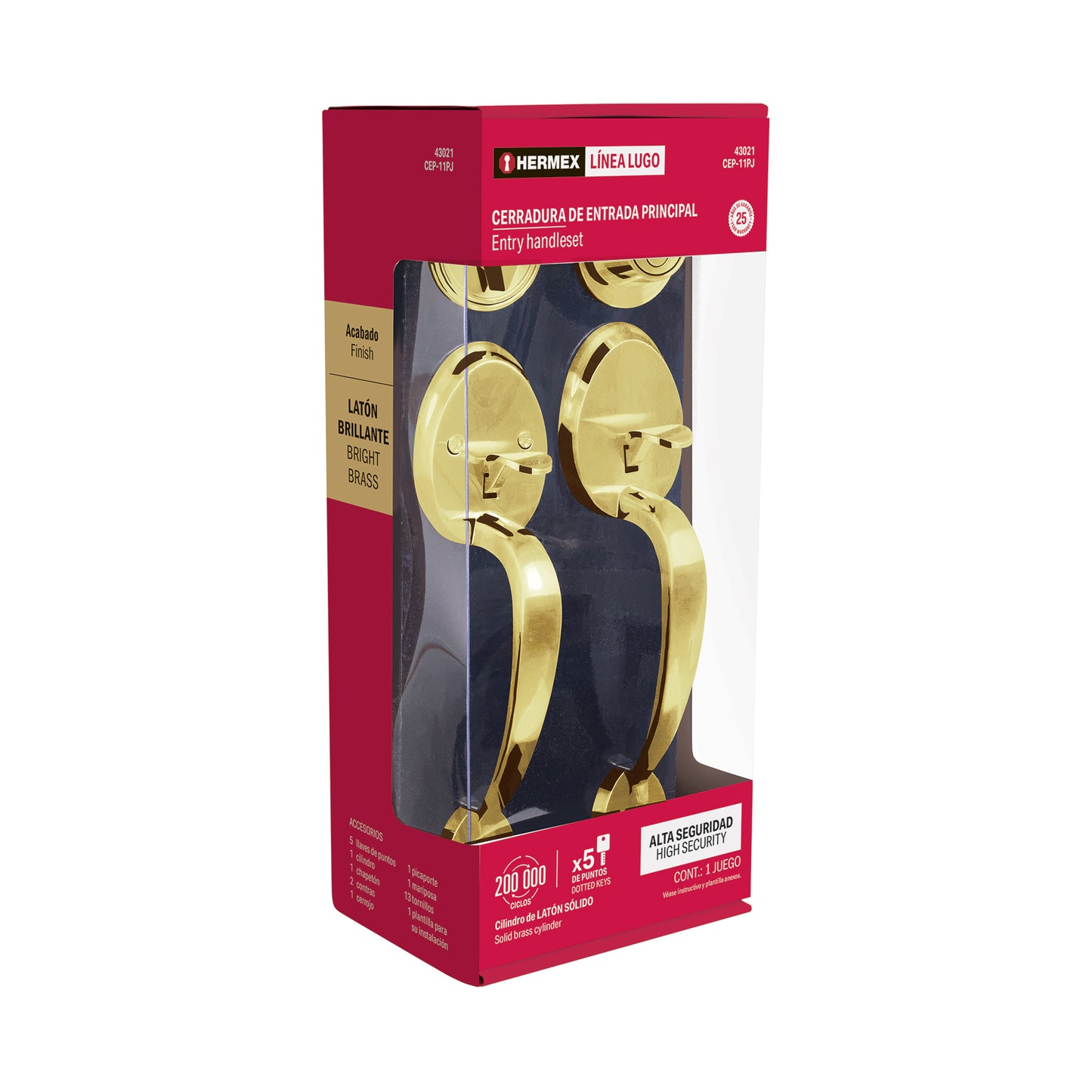 Jaladera y perilla de latón brillante con cerrojo llave mariposa