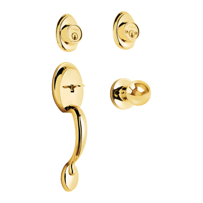 Jaladera y perilla de entrada principal de latón brillante con cerrojo llave llave