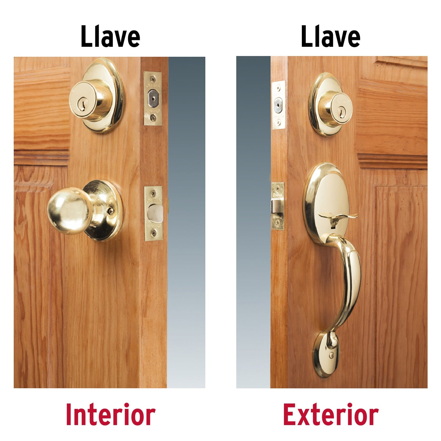 Jaladera y perilla de entrada principal de latón brillante con cerrojo llave llave