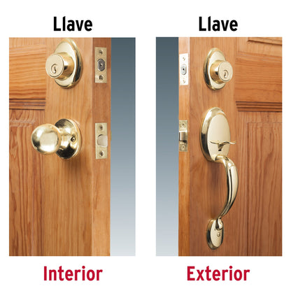 Jaladera y perilla de entrada principal de latón brillante con cerrojo llave llave