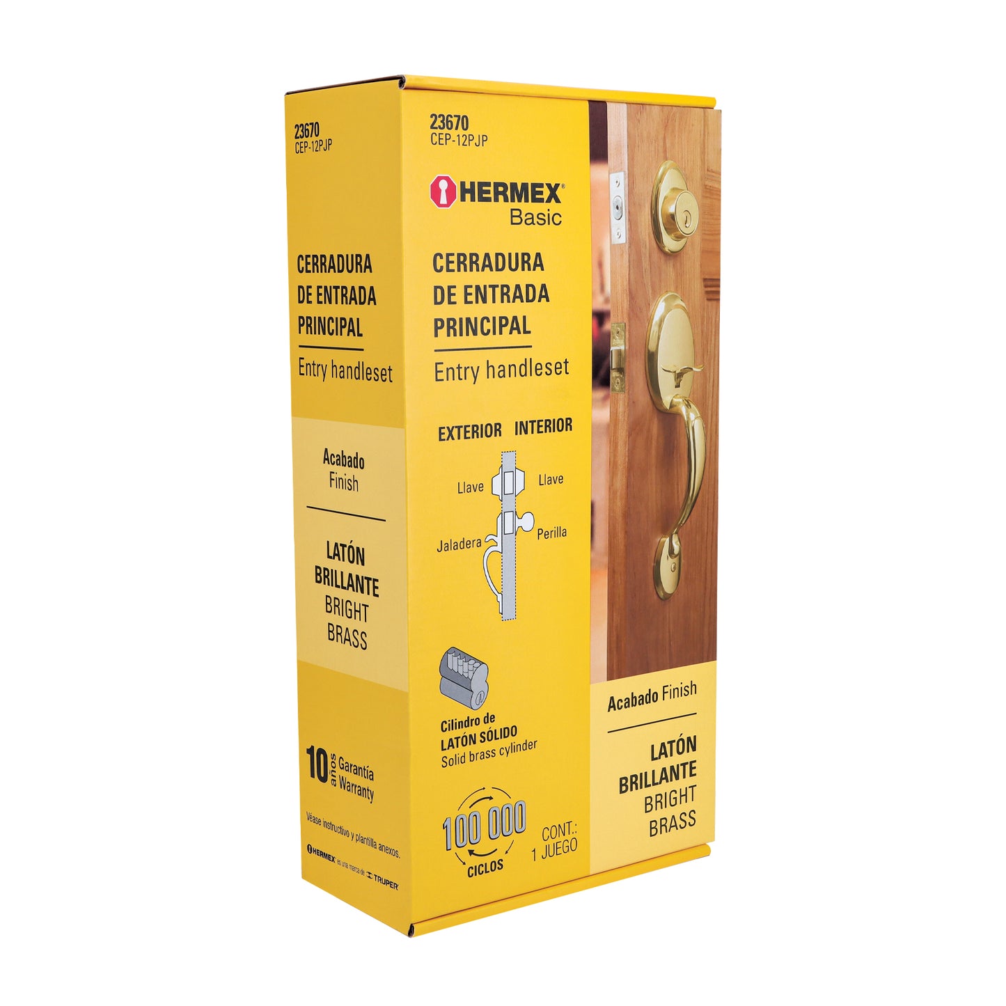 Jaladera y perilla de entrada principal de latón brillante con cerrojo llave llave