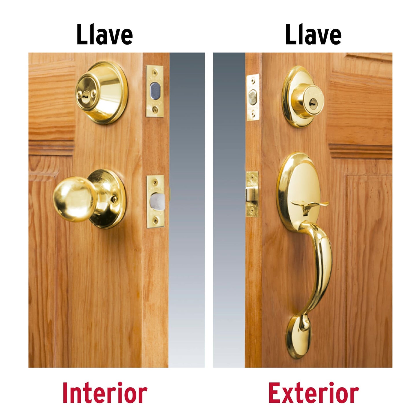 Jaladera y perilla de latón brillante con cerrojo llave llave