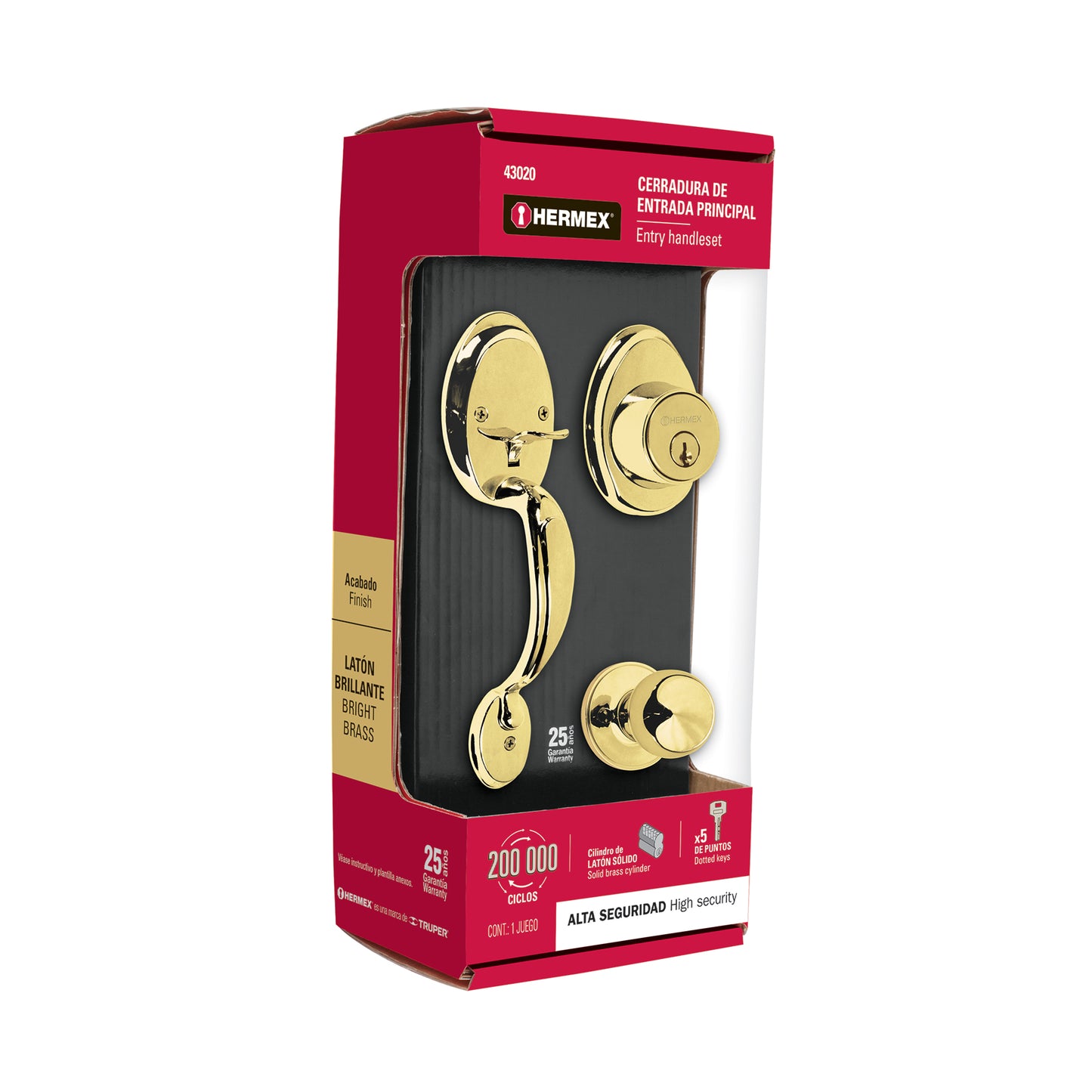 Jaladera y perilla de latón brillante con cerrojo llave llave