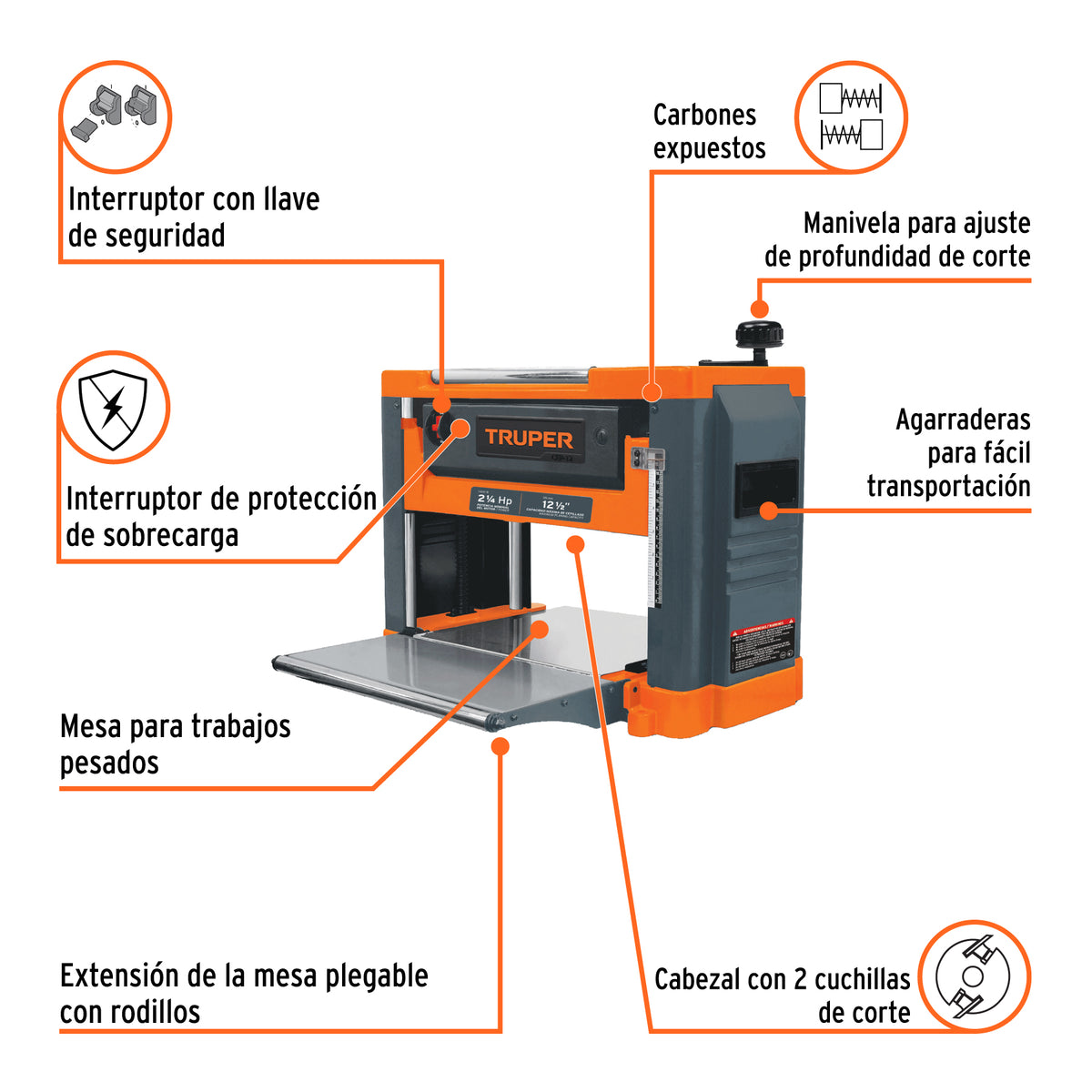 Cepillo portatil 12-1/2 pulg 2-1/4 HP (1600 W) - SKU 16240