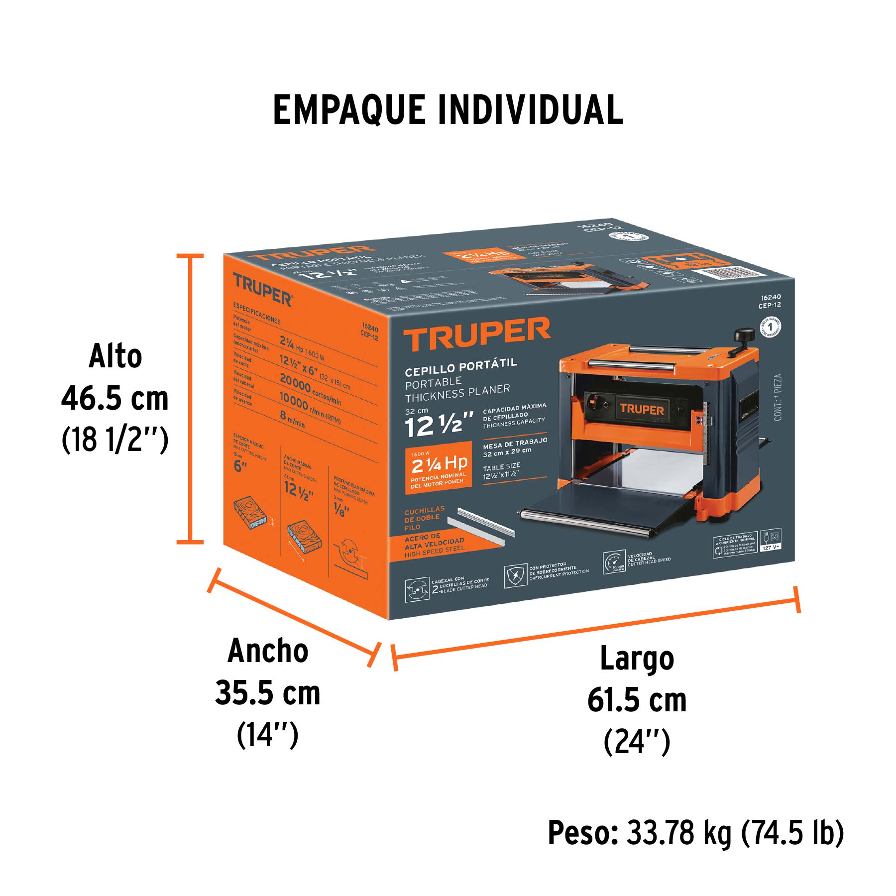 Cepillo portatil 12-1/2 pulg 2-1/4 HP (1600 W) - SKU 16240