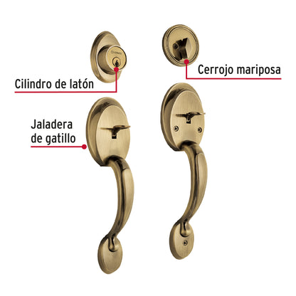 Doble Jaladera y Perilla Mariposa Latón Antiguo