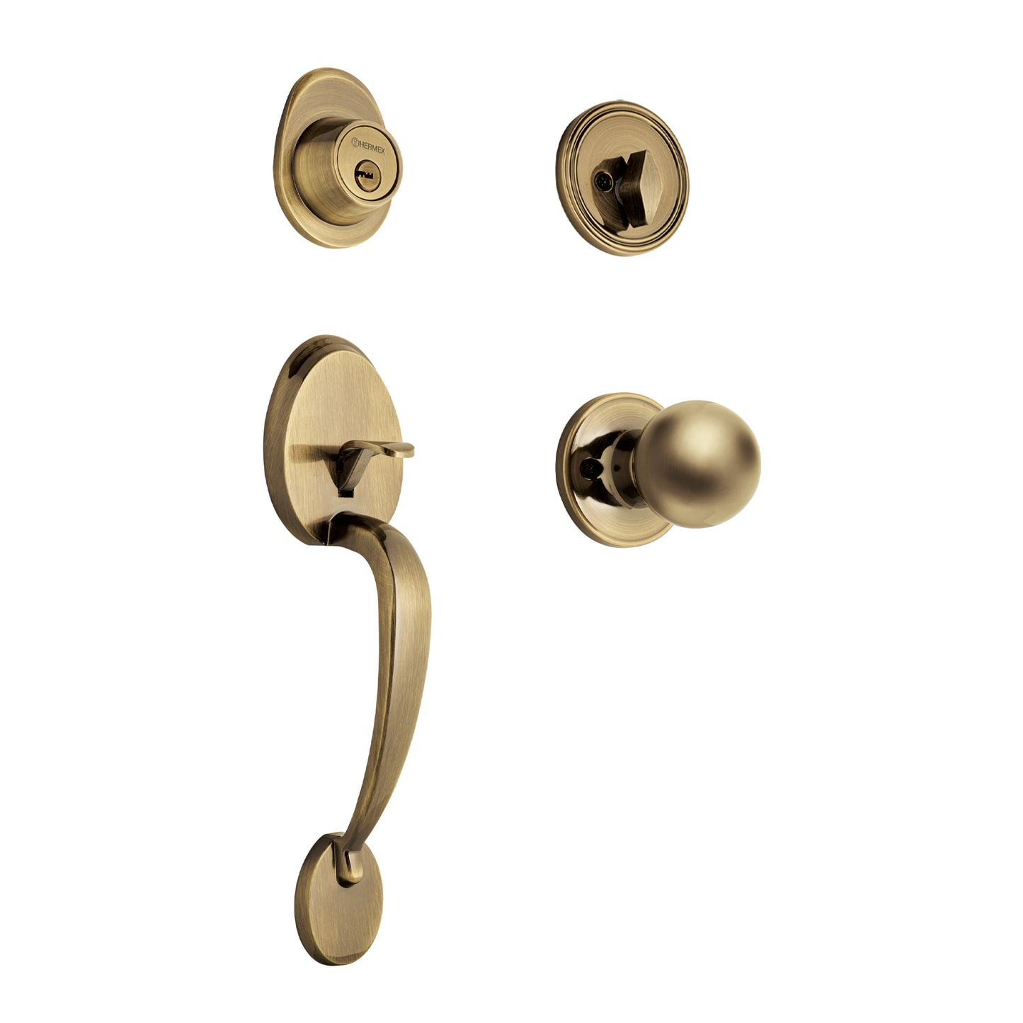 Doble jaladera y perilla de latón antiguo con cerrojo llave mariposa