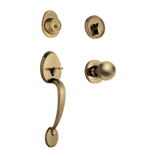 Doble jaladera y perilla de latón antiguo con cerrojo llave mariposa