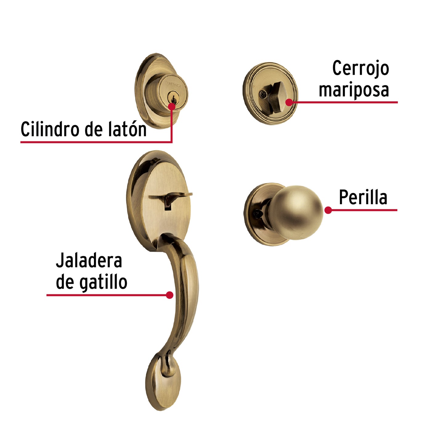 Jaladera y Perilla Llave-Mariposa Latón Antiguo