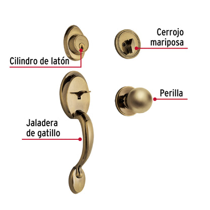 Jaladera y Perilla Llave-Mariposa Latón Antiguo