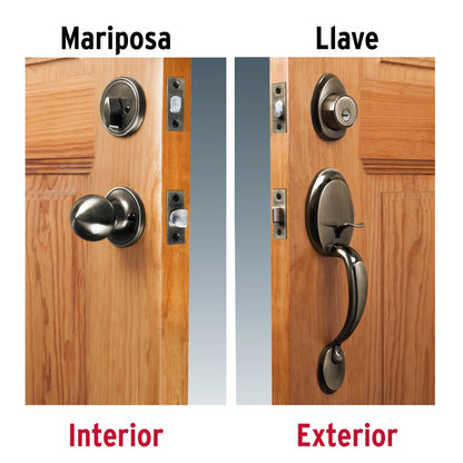 Doble jaladera y perilla de latón antiguo con cerrojo llave mariposa