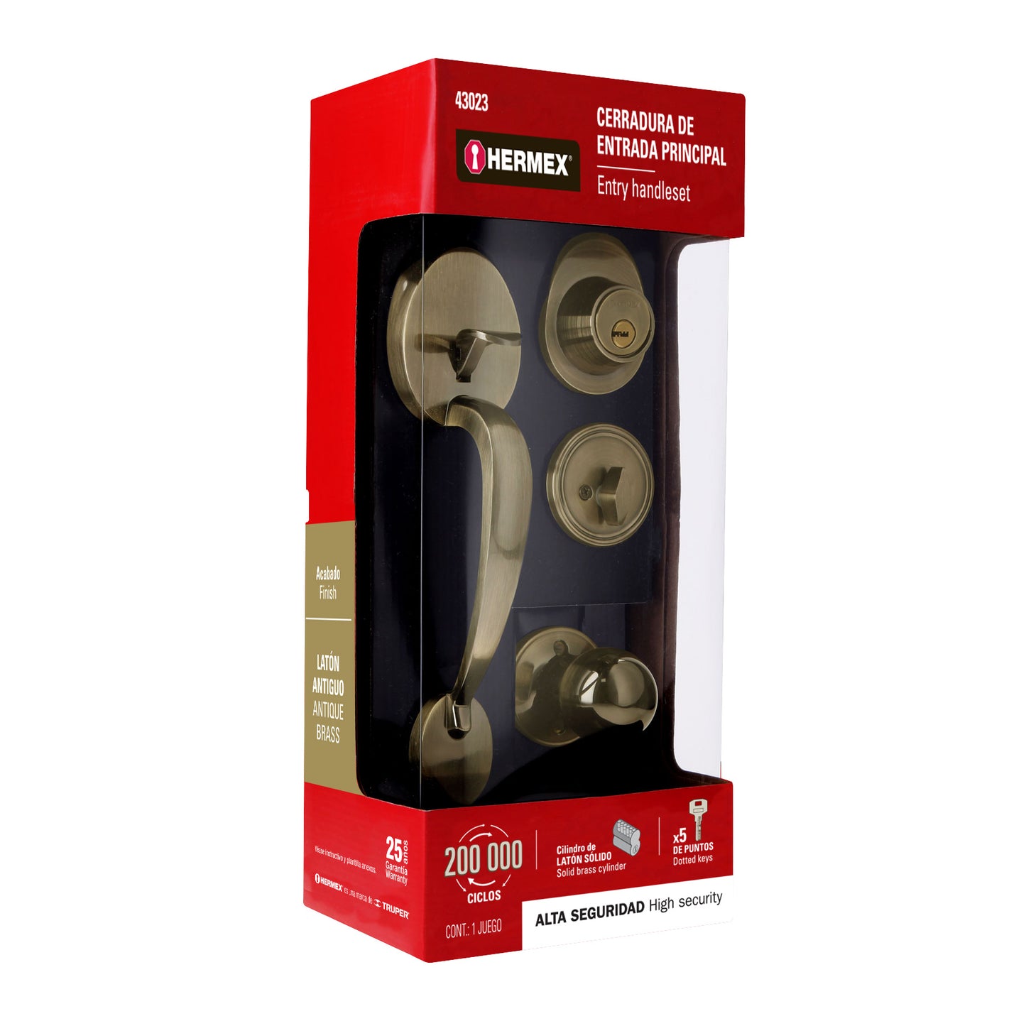 Doble jaladera y perilla de latón antiguo con cerrojo llave mariposa