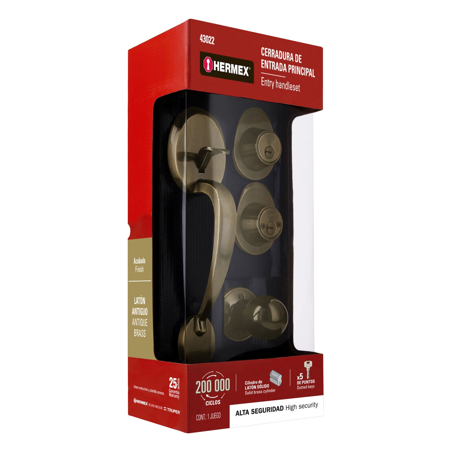 Jaladera y perilla de latón antiguo con cerrojo llave llave