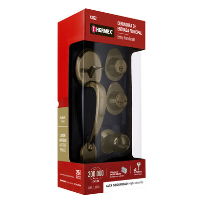 Jaladera y perilla de latón antiguo con cerrojo llave llave