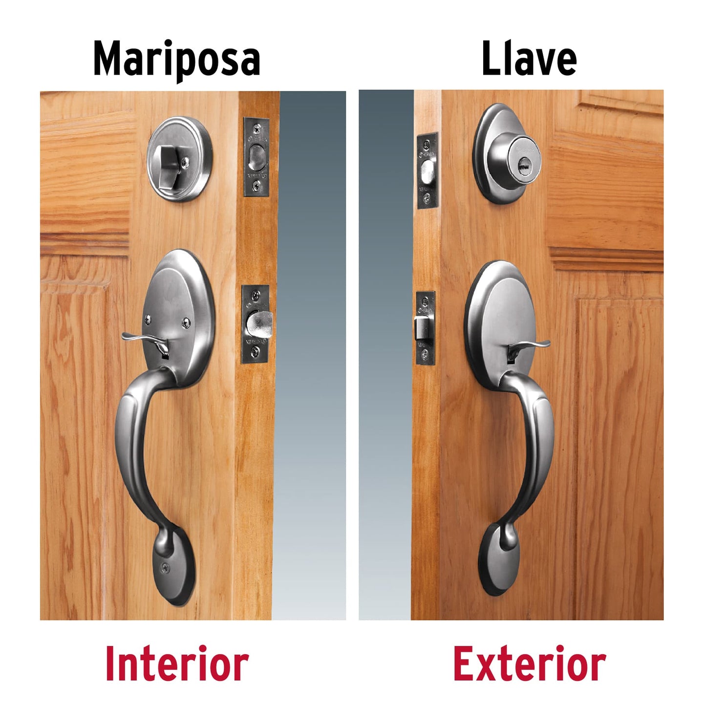 Doble jaladera y perilla de cromo mate con cerrojo llave mariposa