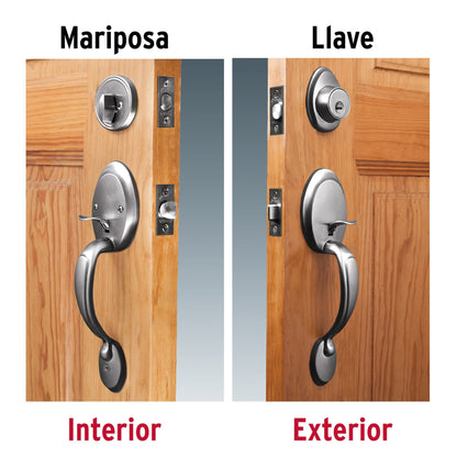 Doble jaladera y perilla de cromo mate con cerrojo llave mariposa