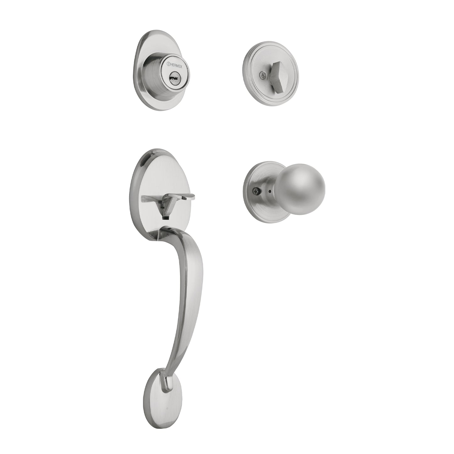 Jaladera y perilla de cromo mate con cerrojo llave mariposa