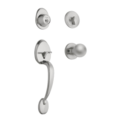 Jaladera y perilla de cromo mate con cerrojo llave mariposa