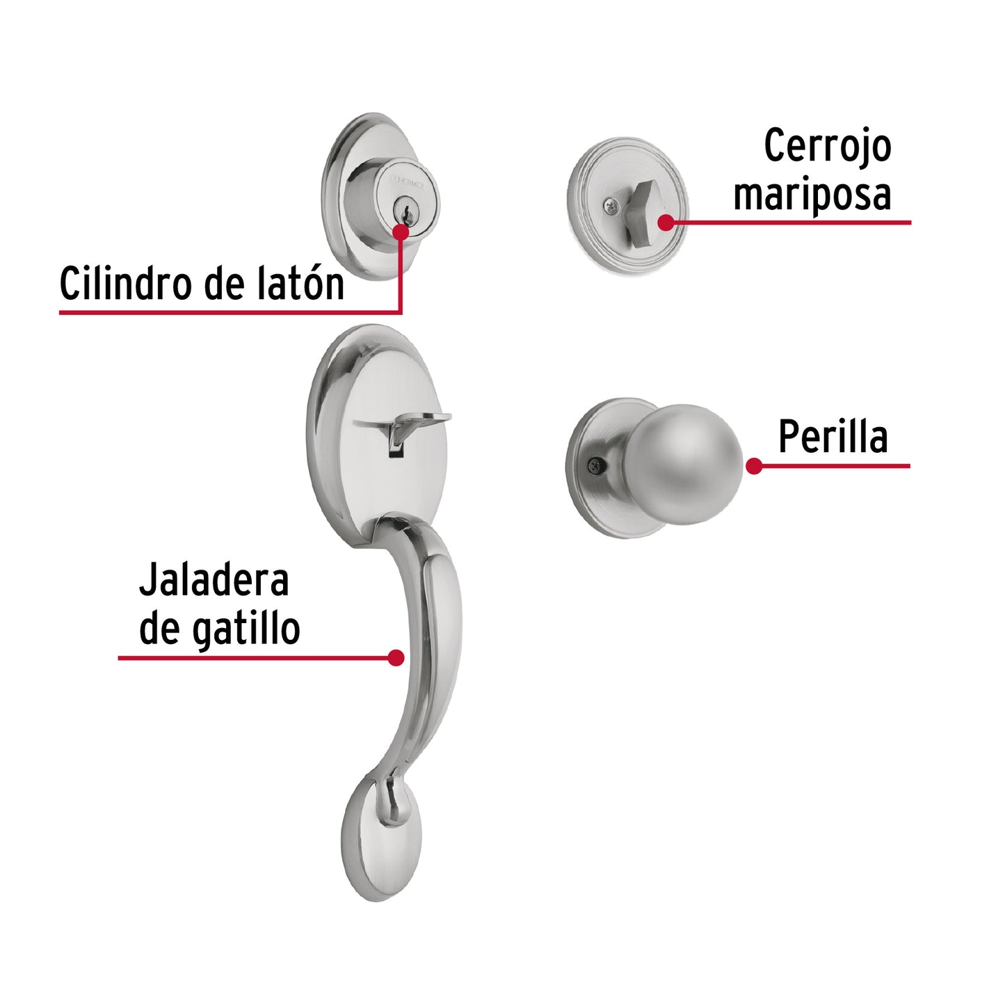 Jaladera y Perilla Llave-Mariposa Cromo Mate
