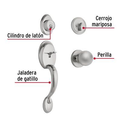 Jaladera y Perilla Llave-Mariposa Cromo Mate