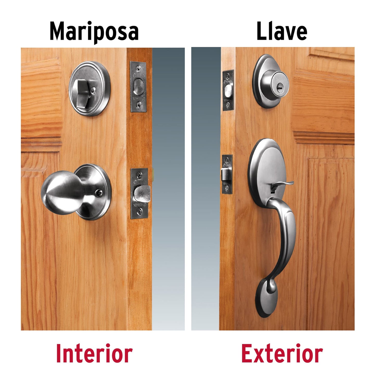 Jaladera y perilla de cromo mate con cerrojo llave mariposa