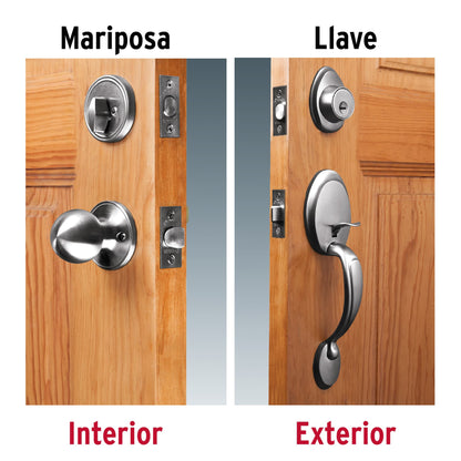 Jaladera y perilla de cromo mate con cerrojo llave mariposa