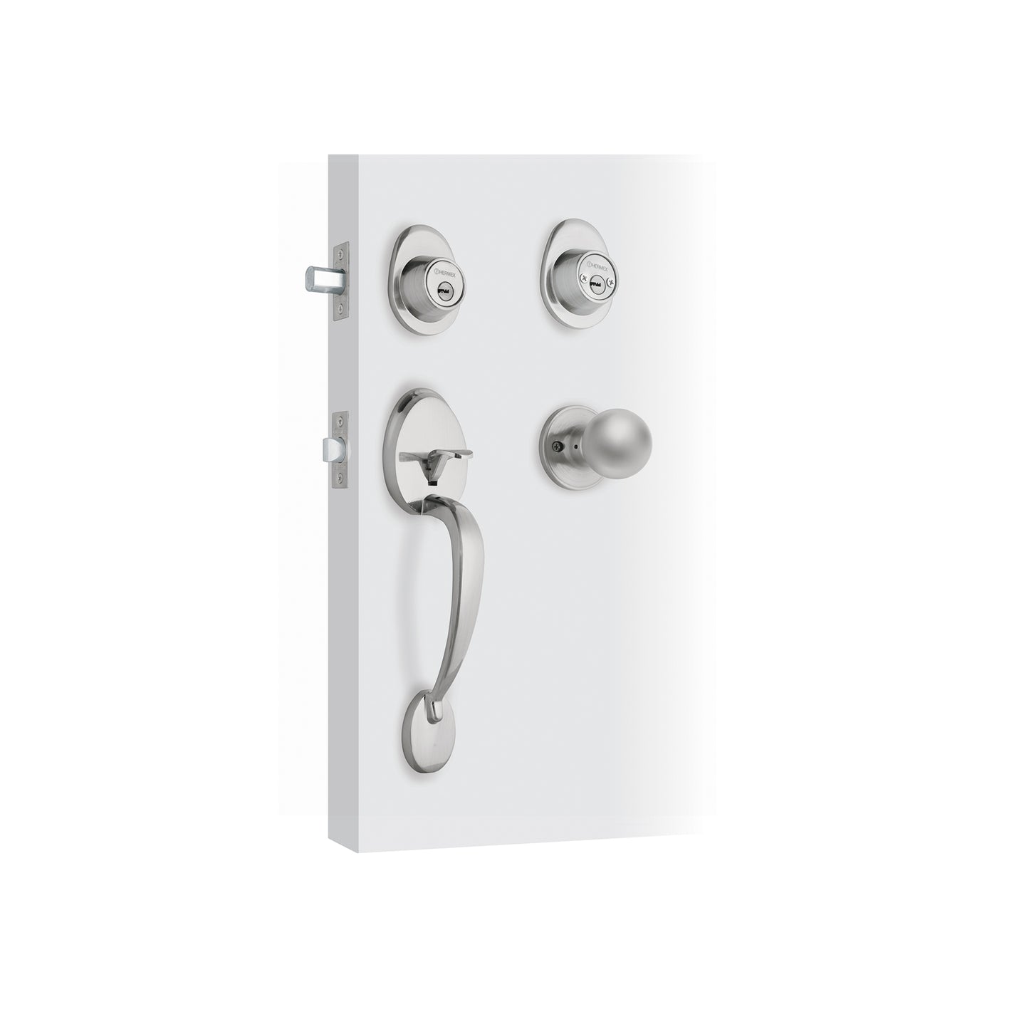 Jaladera y perilla de cromo mate con cerrojo llave llave