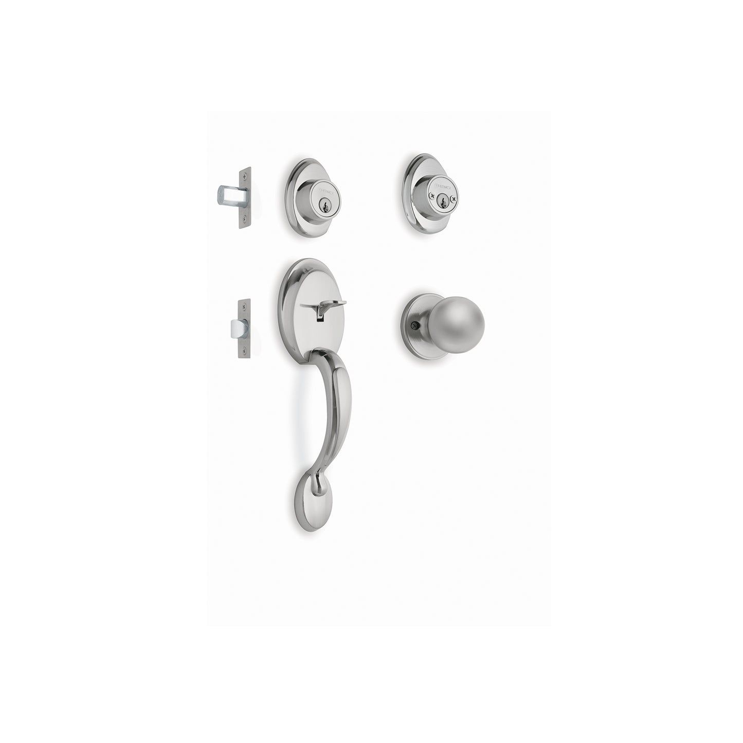 Jaladera y perilla de entrada principal con acabado cromo mate