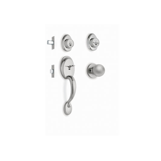 Jaladera y perilla de entrada principal con acabado cromo mate