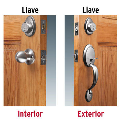 Jaladera y perilla de entrada principal con acabado cromo mate