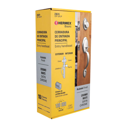 Jaladera y perilla de entrada principal con acabado cromo mate