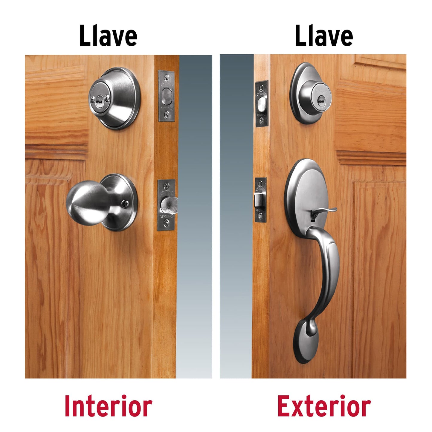 Jaladera y perilla de cromo mate con cerrojo llave llave