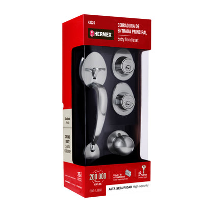 Jaladera y perilla de cromo mate con cerrojo llave llave