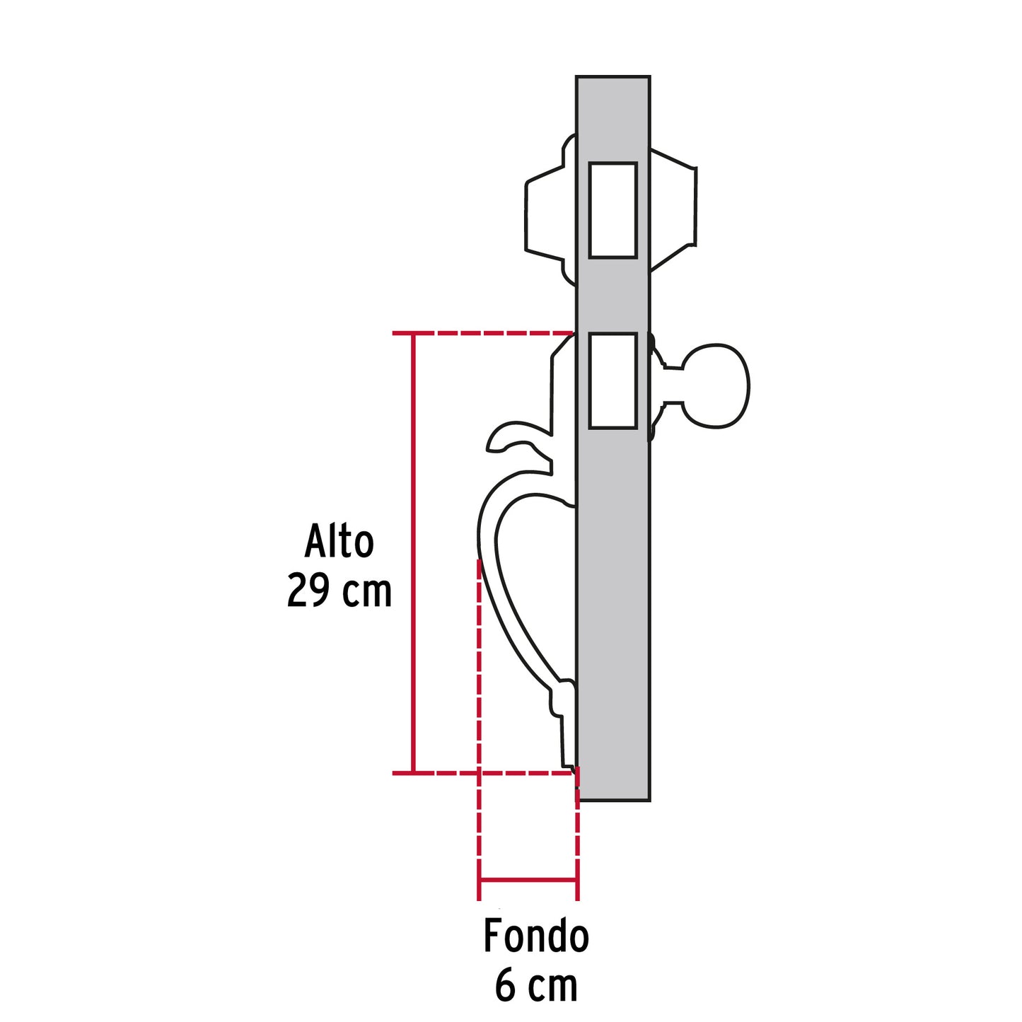 Jaladera y perilla de cromo mate con cerrojo llave llave
