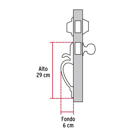 Jaladera y perilla de cromo mate con cerrojo llave llave
