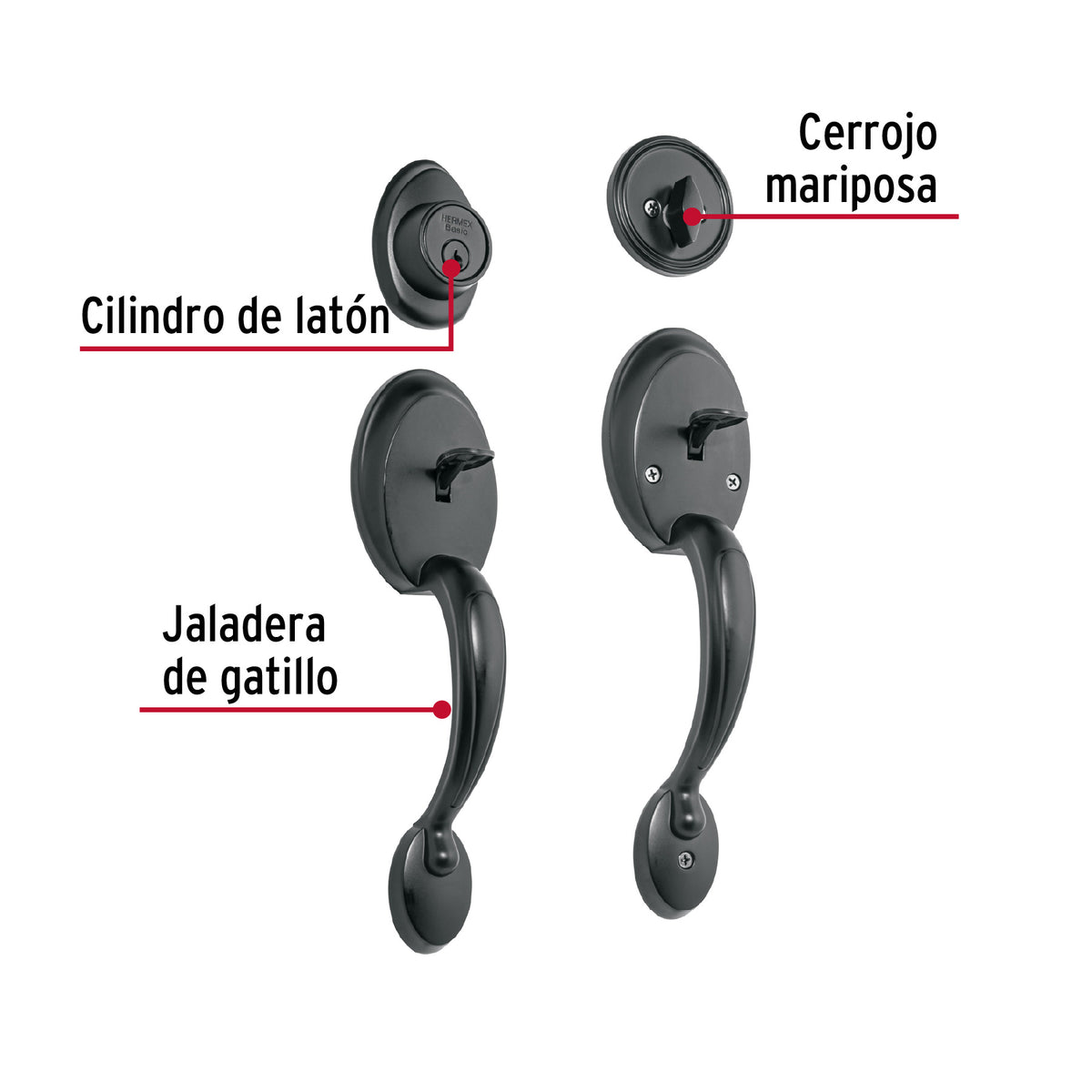 Doble jaladera y perilla, Berna mariposa, negro, BASIC · vista 3