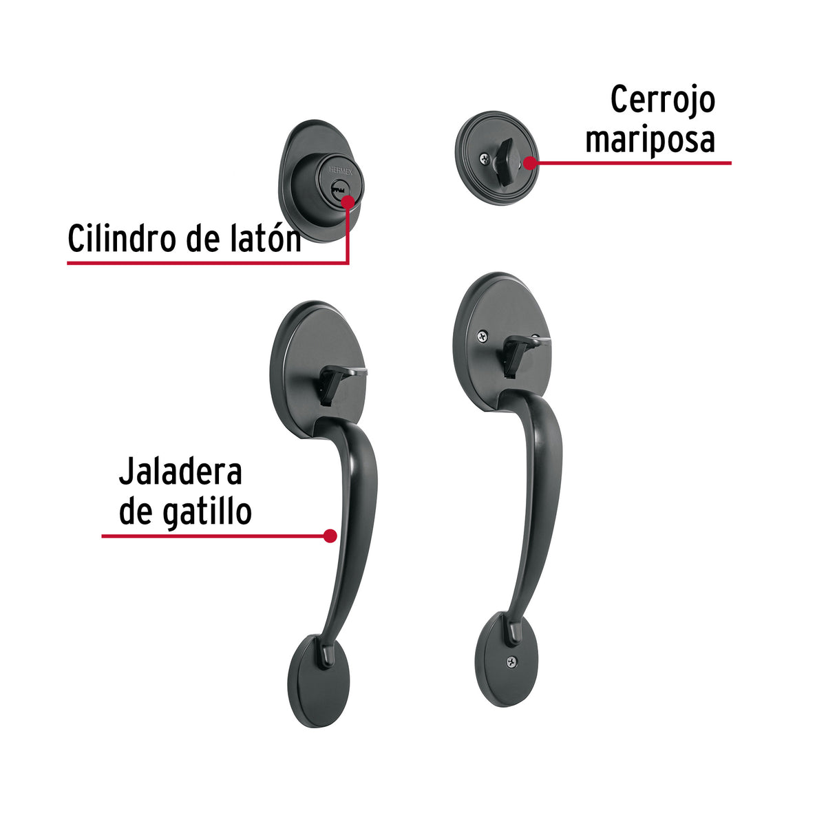 Doble jaladera, Lugo llave-mariposa, Negro · vista 2