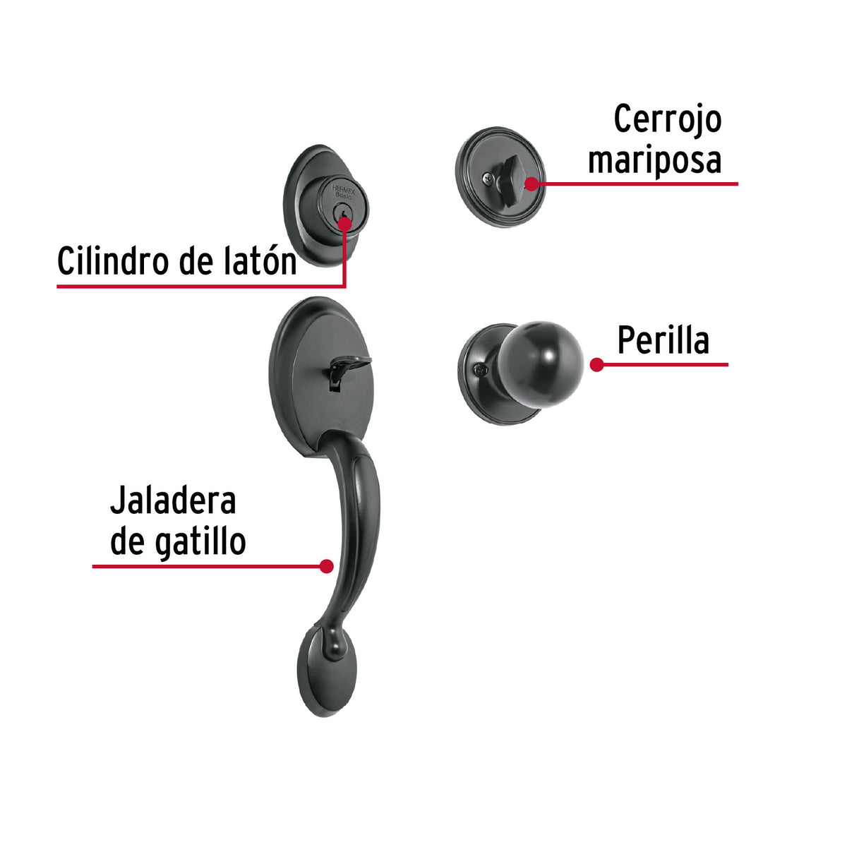 Jaladera y perilla, Berna llave-mariposa, negro, BASIC · vista 2