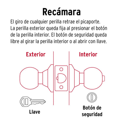 Cerradura de Esfera Dormitorio Latón Brillante