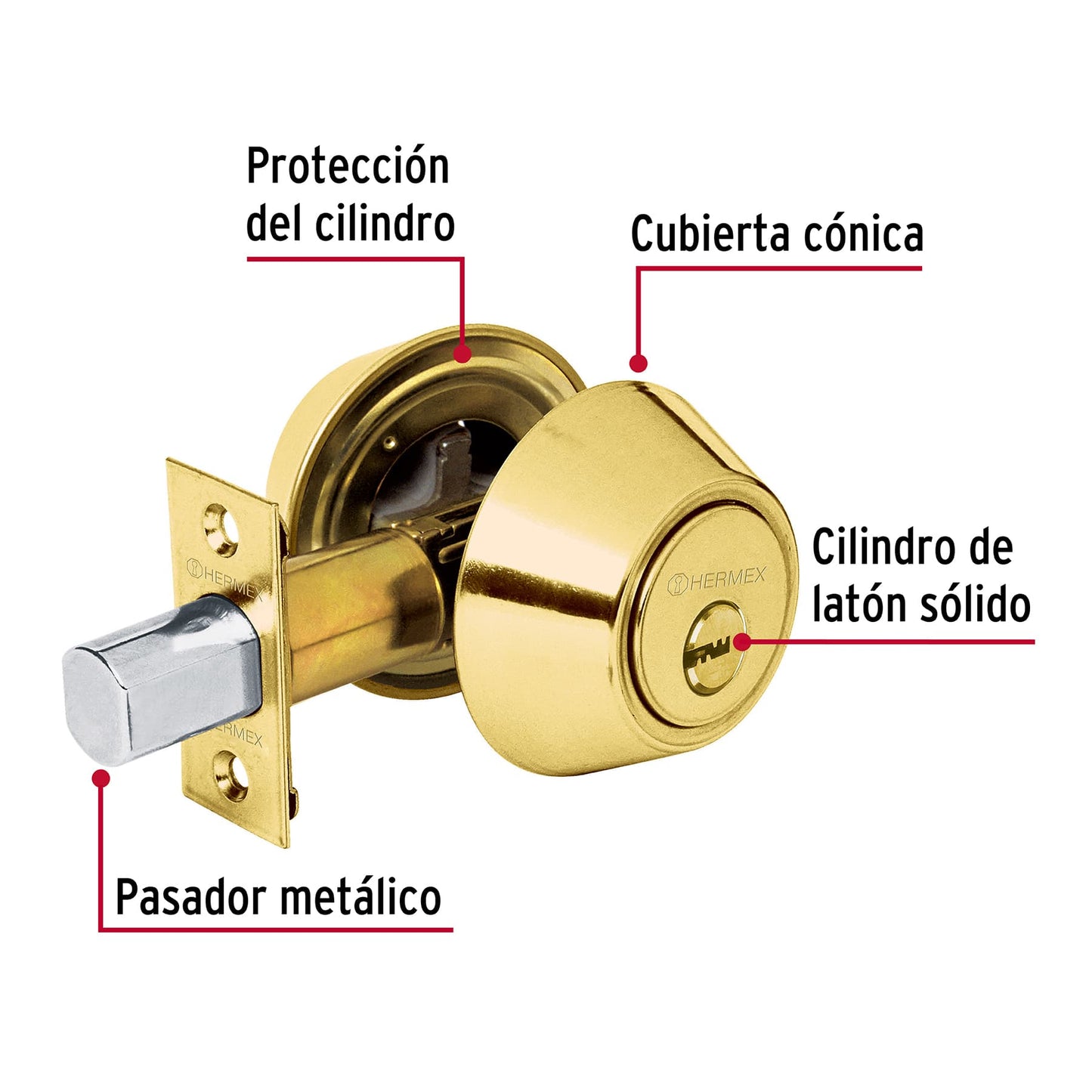 Cerrojo llave-llave latón brillante