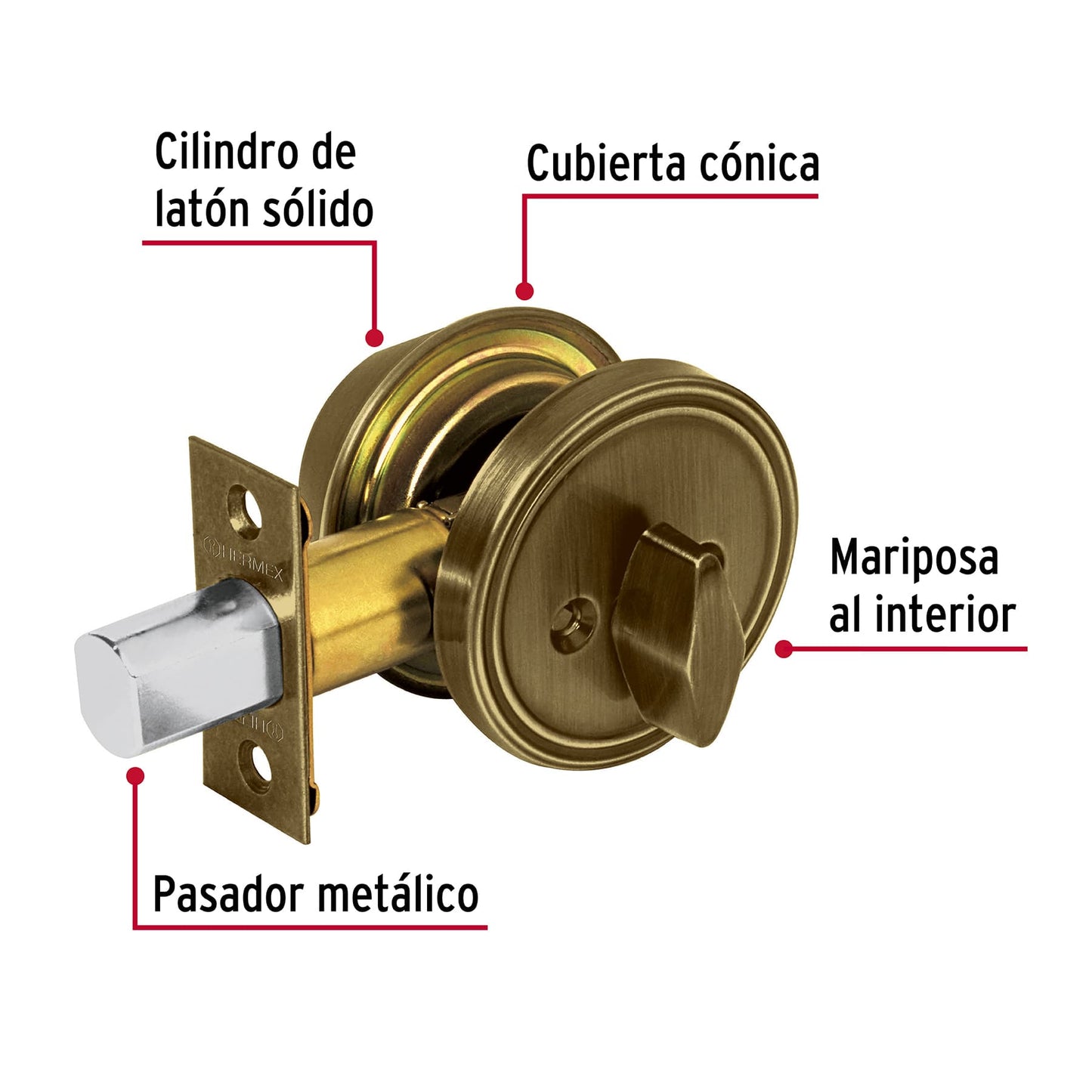 Cerrojo llave-mariposa latón antiguo