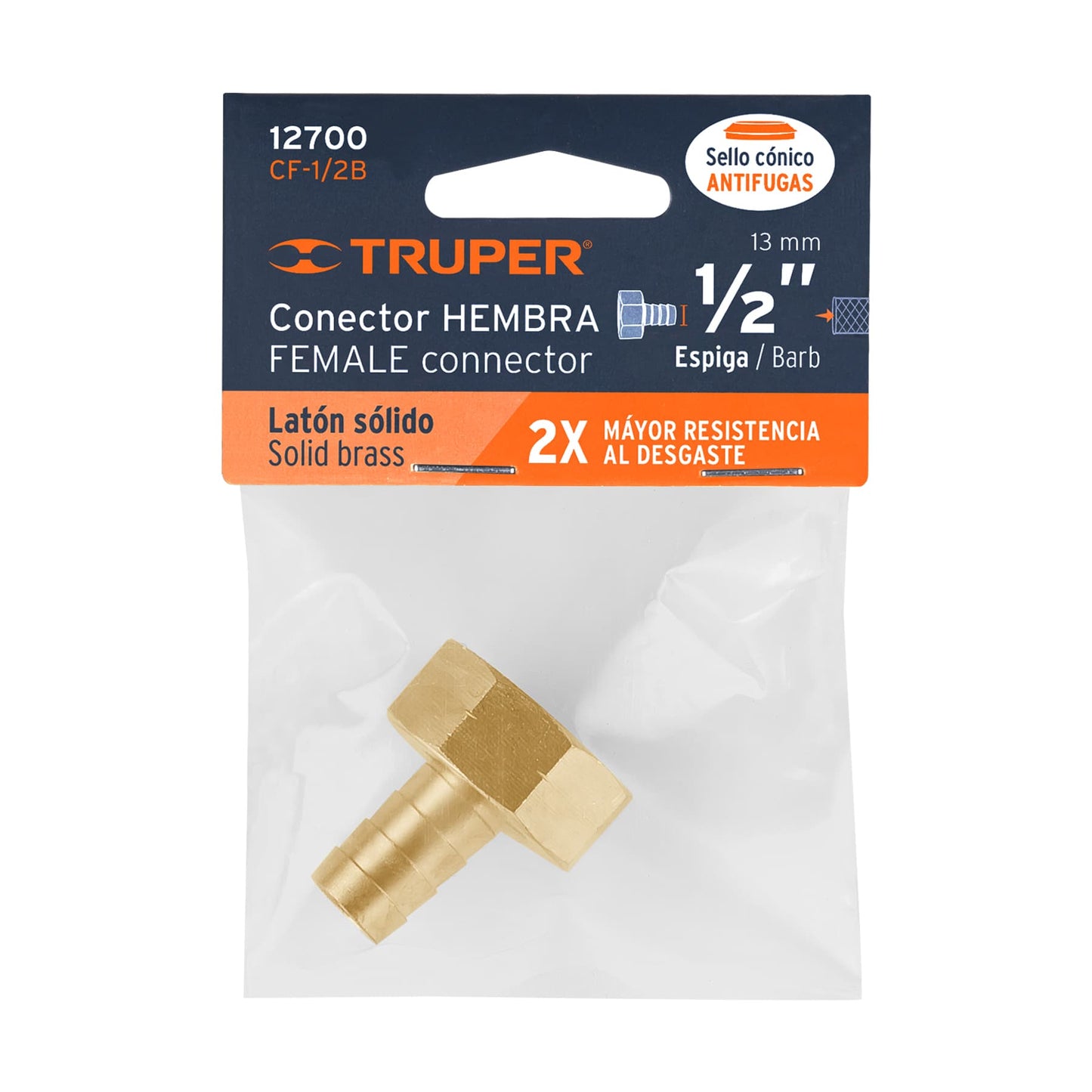 Conector 1/2pulg. hembra de latón sólido para