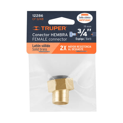 Conector 3/4pulg. hembra de latón sólido para manguera