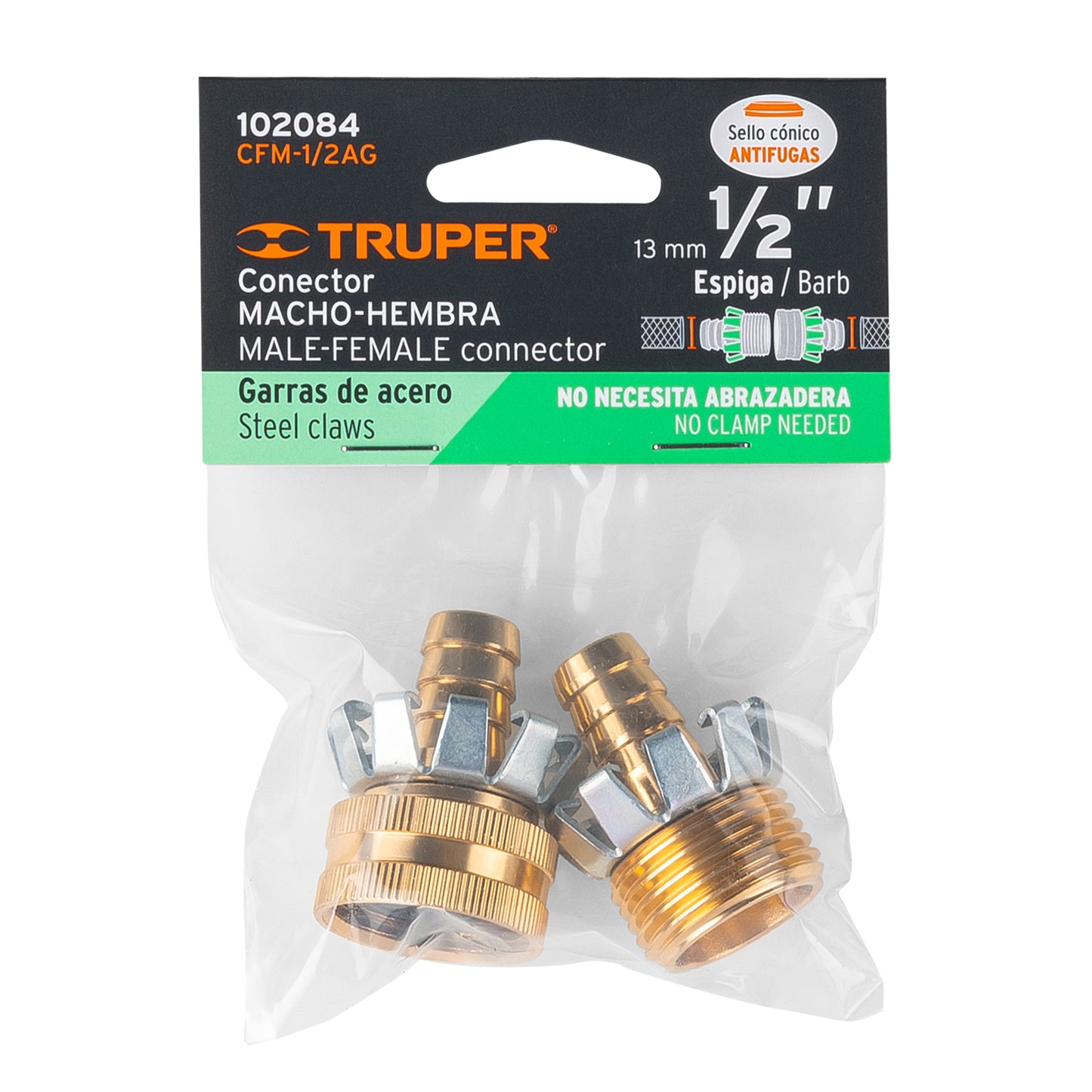 Juego de conectores tipo garra de aluminio macho y hembra para manguera de 1/2"