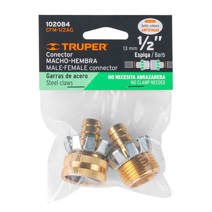 Juego de conectores tipo garra de aluminio macho y hembra para manguera de 1/2"