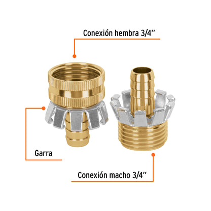 Juego de conectores tipo garra de aluminio macho y hembra para manguera de 1/2"