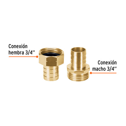 Conectores macho y hembra de latón sólido para manguera de 3/4"