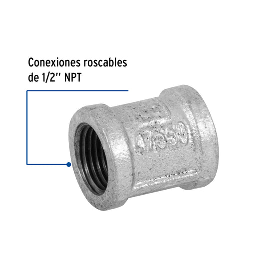 Cople reforzado de acero galvanizado de 1/2"