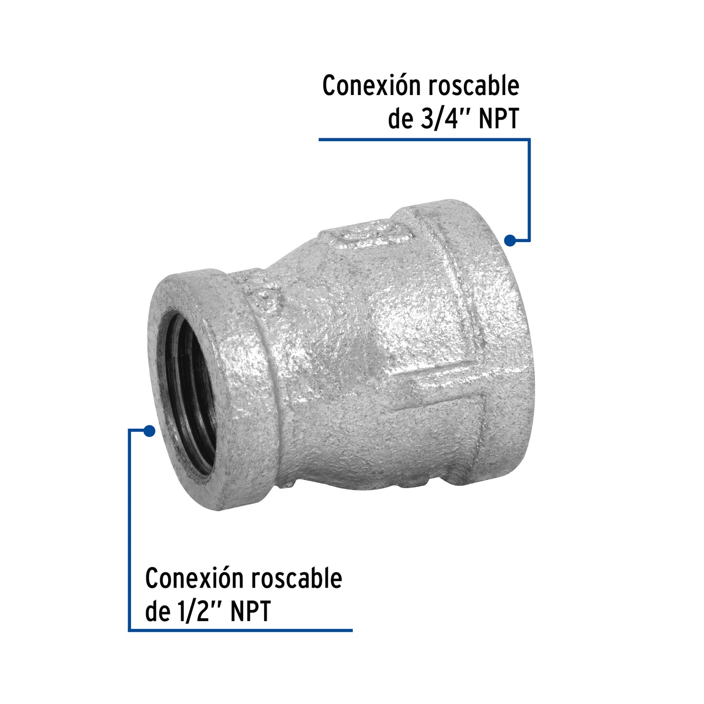 Reducción campana de 3/4" x 1/2" en acero galvanizado
